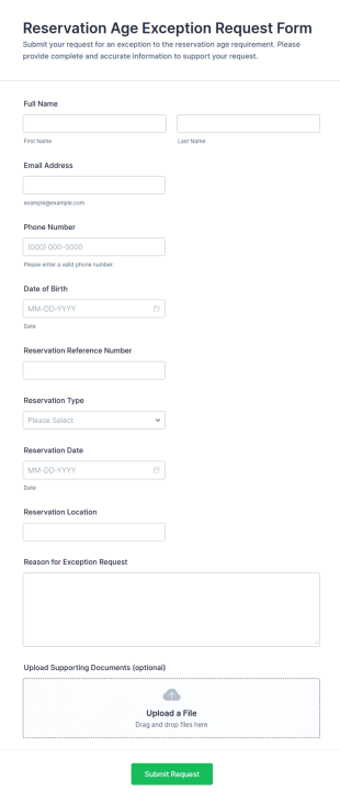 Reservation Age Exception Request Form Template