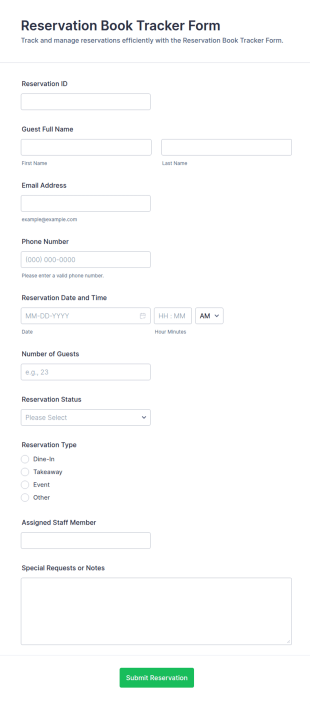 Reservation Book Tracker Form Template