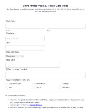 Réservation Créneau Repair Café Iroise V3 Form Template