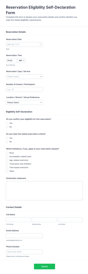 Reservation Eligibility Self Declaration Form Template