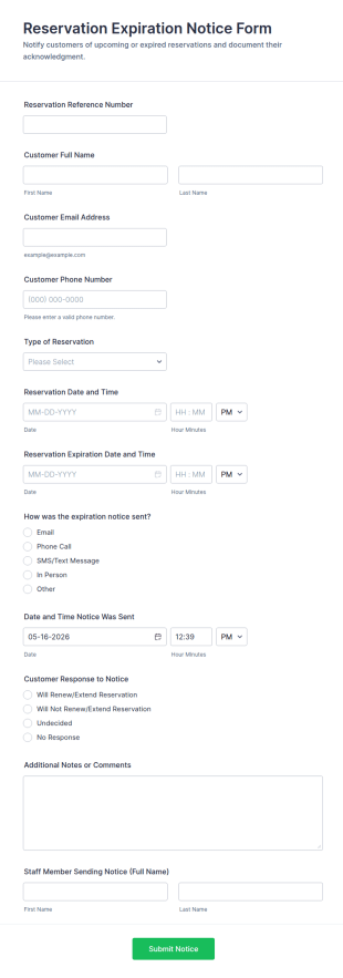 Reservation Expiration Notice Form Template