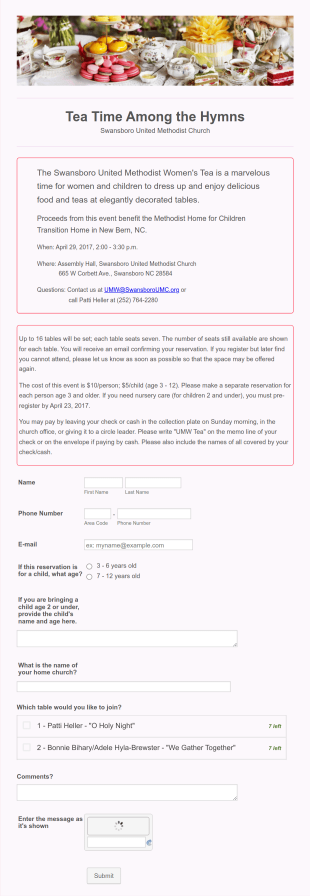 Women’s Tea Event Registration Form Template