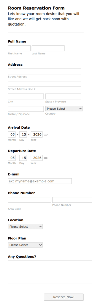 Hostel Reservation Application Form Template