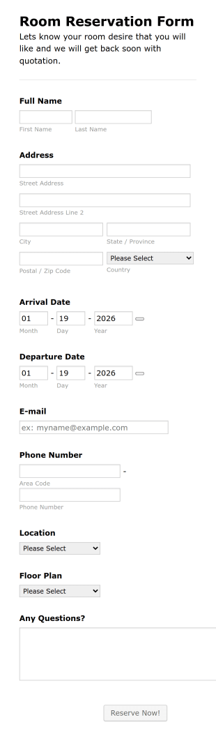 Hostel Reservation Application Form Template