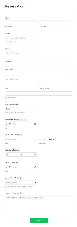 Reservation Form Template