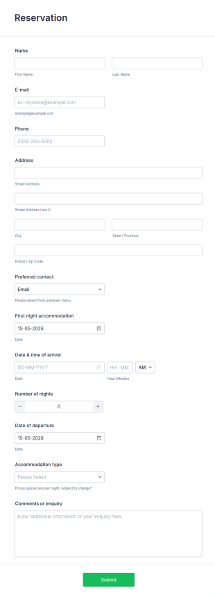 Reservation Form Template