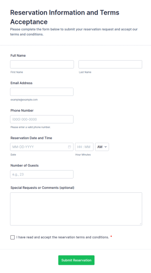Reservation Information And Terms Acceptance Form Template