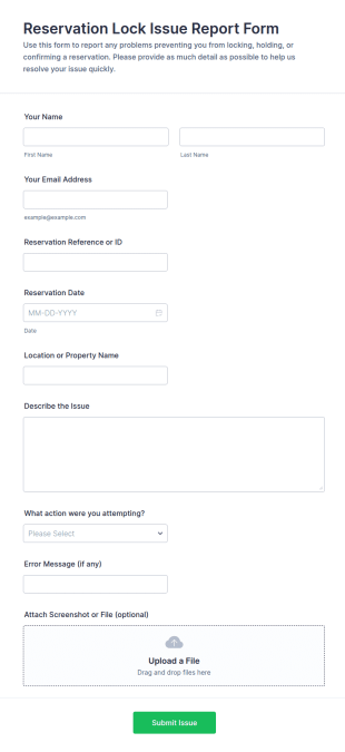 Reservation Lock Issue Report Form Template