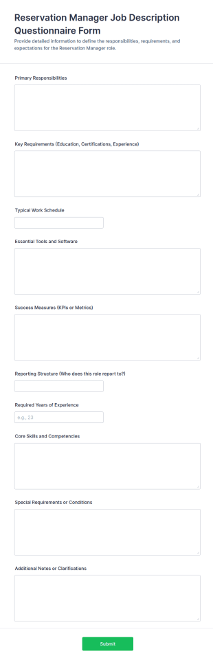 Reservation Manager Job Description Questionnaire Form Template