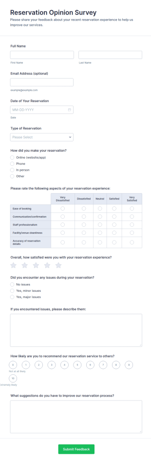 Reservation Opinion Survey Form Template