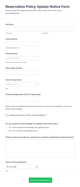 Reservation Policy Update Notice Form Template