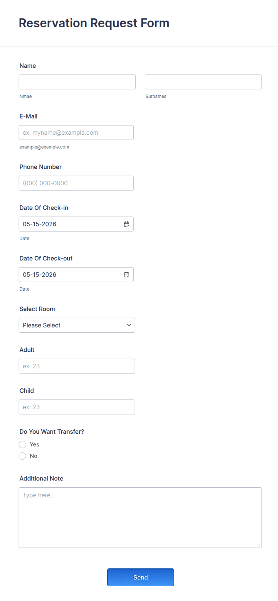 Reservation Request Form Template | Jotform