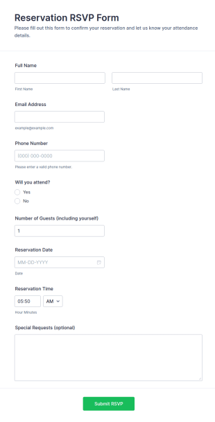 Reservation RSVP Form Template