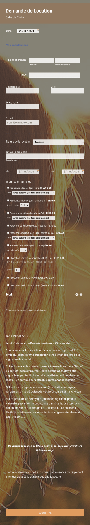 Réservation Salle 2 Form Template