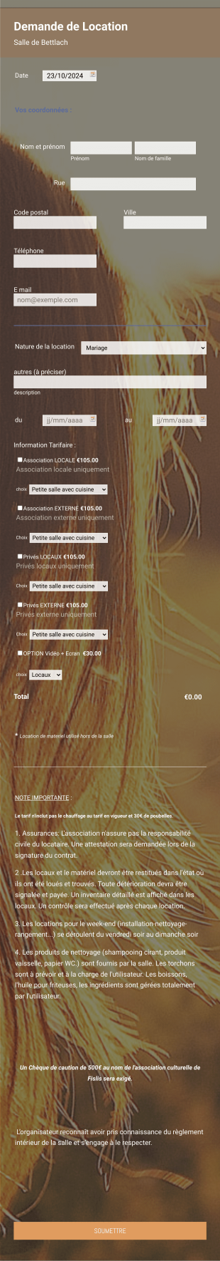 Réservation Salle Bettlach Form Template