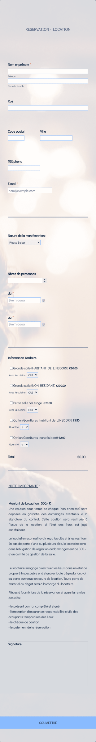 Réservation Salle Communale 1 Form Template