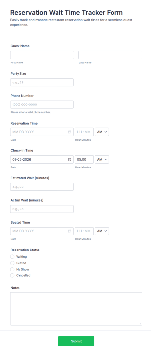 Reservation Wait Time Tracker Form Template
