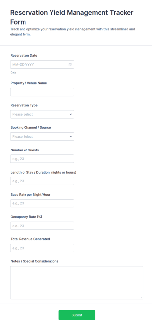 Reservation Yield Management Tracker Form Template