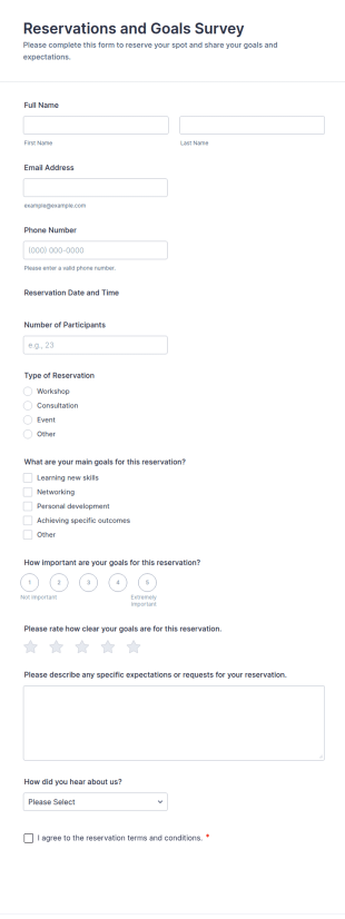 Reservations And Goals Survey Form Template