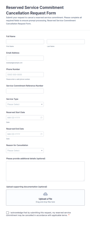 Reserved Service Commitment Cancellation Request Form Template