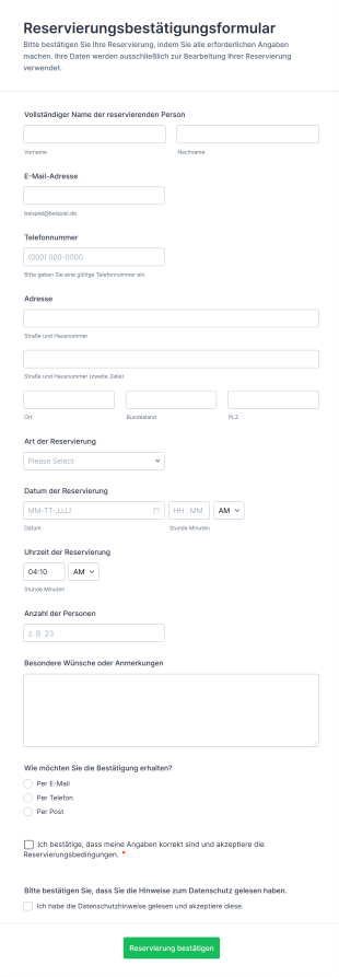 Reservierungsbestätigungsformular