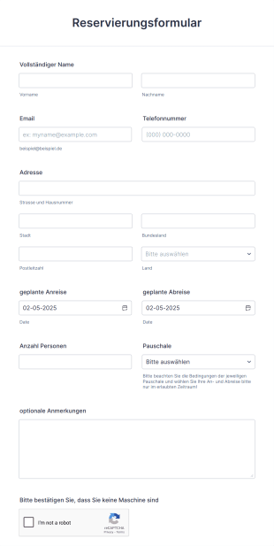 Reservierungsformular Form Template