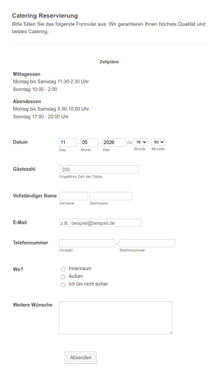 Reservierungsformular Für Catering