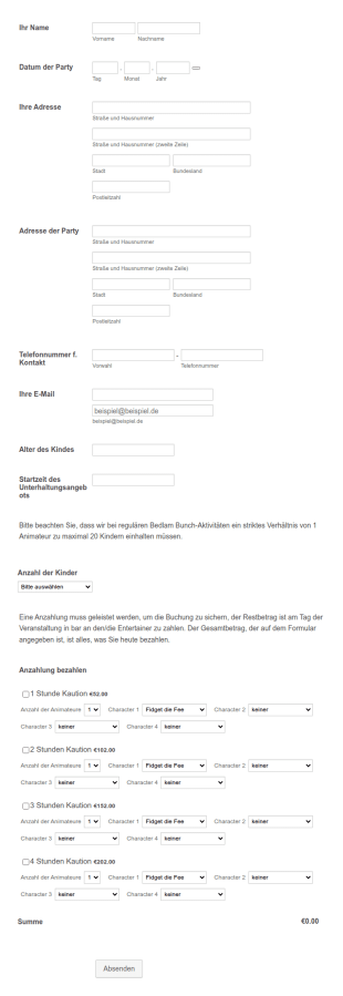 Reservierungsformular Für Entertainment