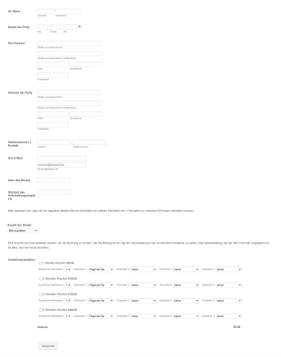 Reservierungsformular Für Entertainment Form Template