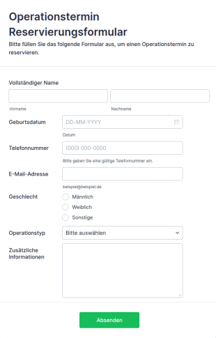Reservierungsformular Für Operationen