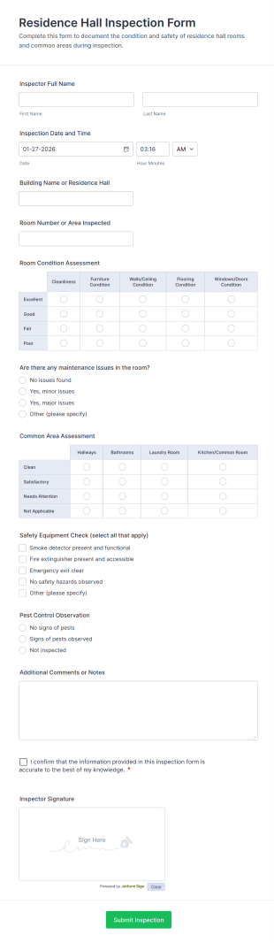 Residence Hall Inspection Form Template