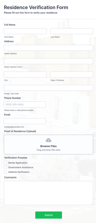 Residence Verification Form Template
