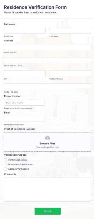 Residence Verification Form Template