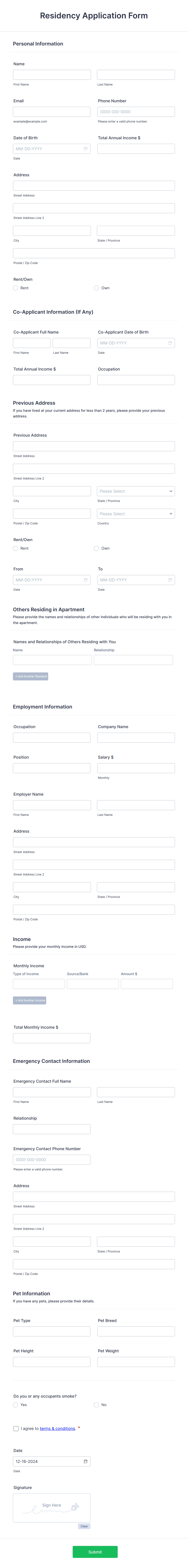 Residency Application Form Template 