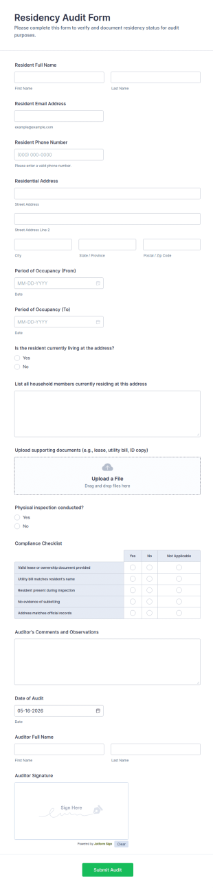 Residency Audit Form Template