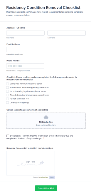 Residency Condition Removal Checklist Form Template