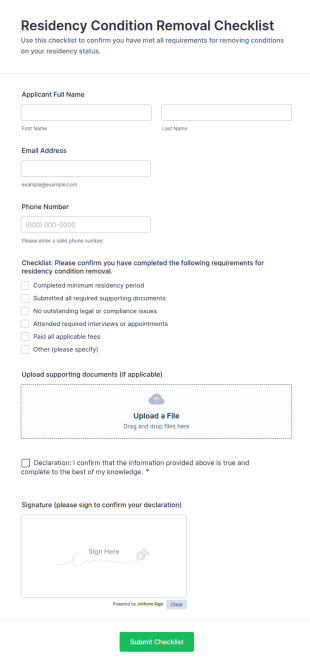 Residency Condition Removal Checklist Form Template
