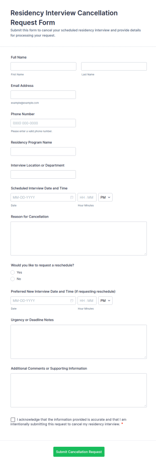 Residency Interview Cancellation Request Form Template