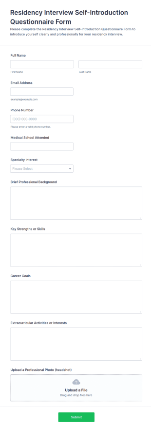 Residency Interview Self Introduction Form Template