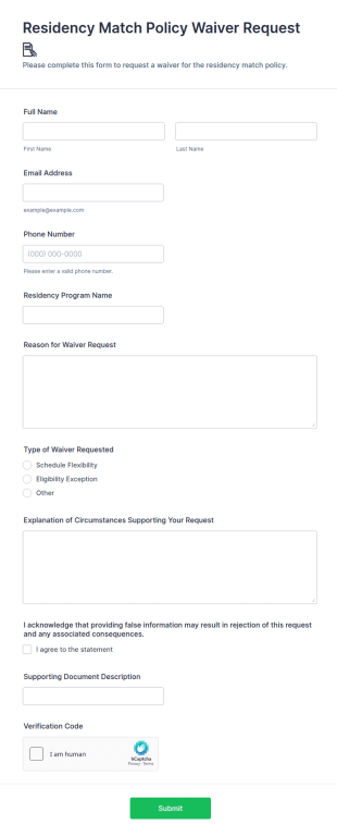Residency Match Policy Waiver Request 📝 Form Template