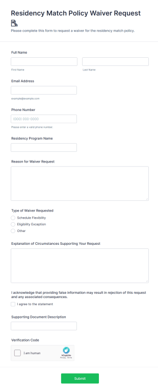 Residency Match Policy Waiver Request 📝 Form Template