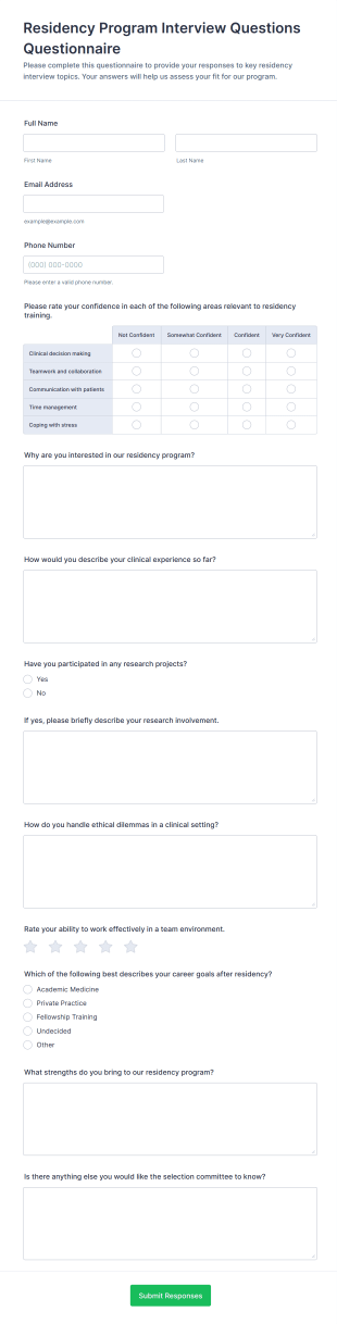 Residency Program Interview Questions Questionnaire Form Template