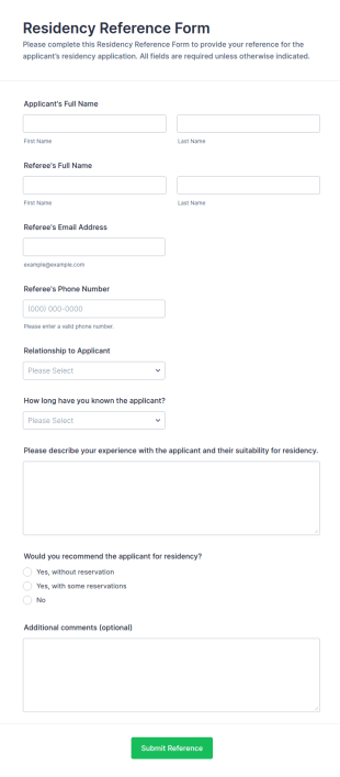 Residency Reference Form Template