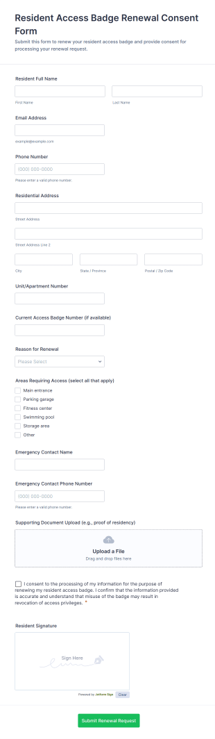 Resident Access Badge Renewal Consent Form Template