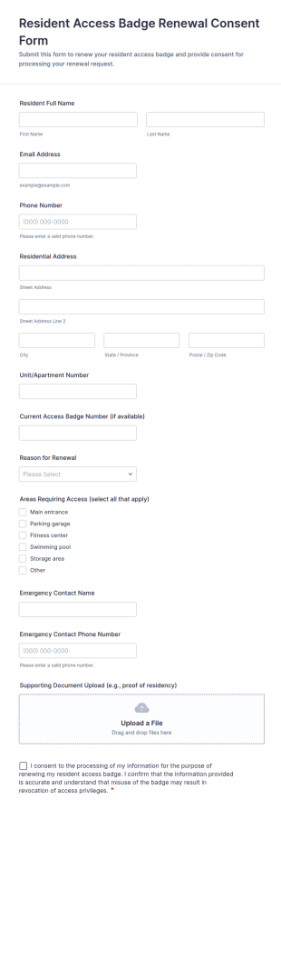 Resident Access Badge Renewal Consent Form Template