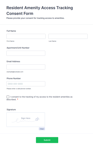 Resident Amenity Access Tracking Consent Form Template