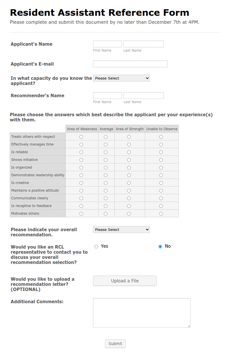 Toa Residential Reference Form.pdf Resident Assistant Reference Form Template | Jotform