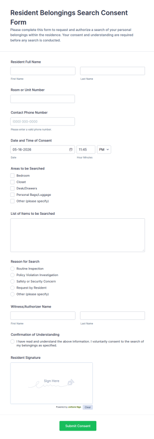Resident Belongings Search Consent Form Template