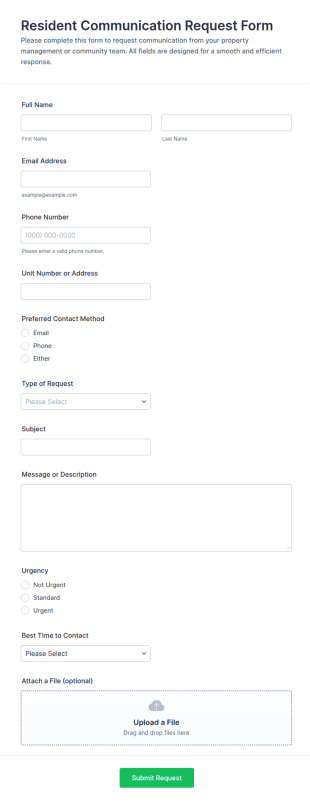 Resident Communication Request Form Template