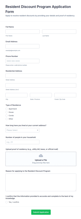 Resident Discount Program Application Form Template